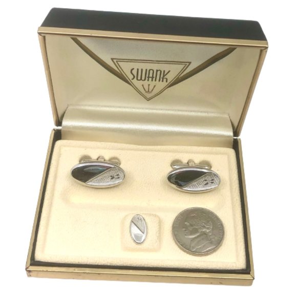 VINTAGE Swank Cuff Links & Tie Clip~Silver Tone~IN BOX - Picture 2 of 4